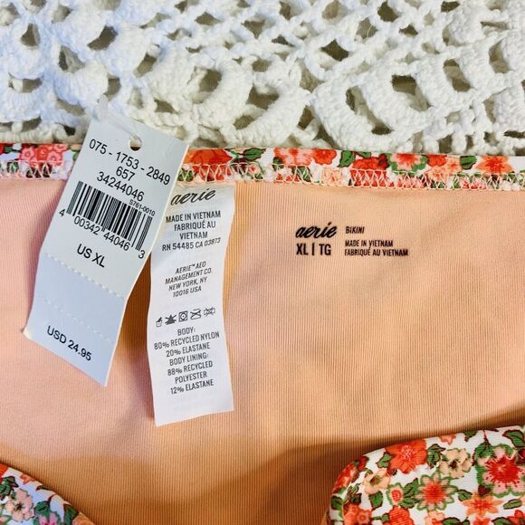 OG $24.95 NWT! Aerie (XL)Swim Bottom Bikini Orange Red White Green Floral Design - Picture 4 of 7